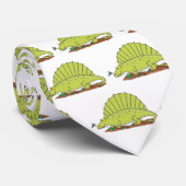 Cute green dimetrodon cartoon illustration stropdas (Opgerold)