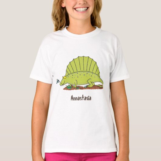 Cute green dimetrodon cartoon illustration t-shirt (Voorkant)