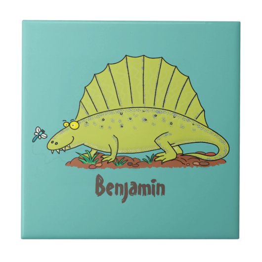 Cute green dimetrodon cartoon illustration tegeltje (Voorkant)