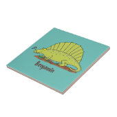 Cute green dimetrodon cartoon illustration tegeltje (Zijkant)