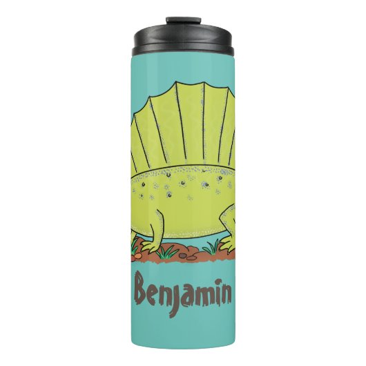 Cute green dimetrodon cartoon illustration thermosbeker (Voorkant)