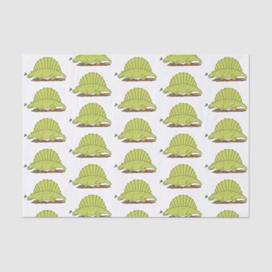 Cute green dimetrodon cartoon illustration tissuepapier (Voorkant)