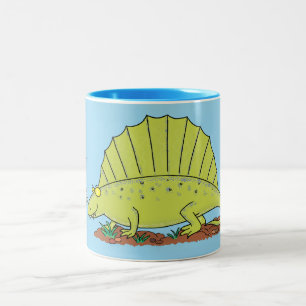 Cute green dimetrodon cartoon illustration tweekleurige koffiemok