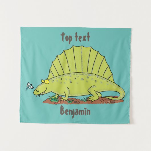 Cute green dimetrodon cartoon illustration wandkleed (Voorkant (horizontaal))