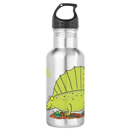 Cute green dimetrodon cartoon illustration waterfles (Voorkant)