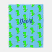 Cute Green Dino T-Rex op Blue Fleece Deken (Voorkant)