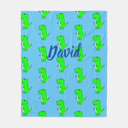 Cute Green Dino T-Rex op Blue Fleece Deken (Voorkant)