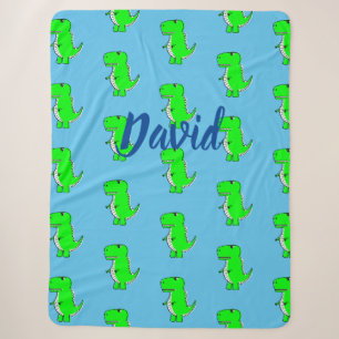 Cute Green Dino T-Rex op Blue Sherpa Blanket Deken