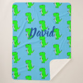 Cute Green Dino T-Rex op Blue Sherpa Blanket Sherpa Deken (Voorkant)