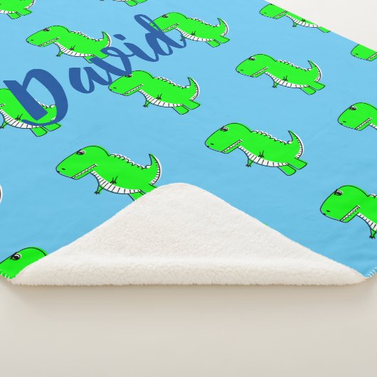 Cute Green Dino T-Rex op Blue Sherpa Blanket Sherpa Deken (3/4)
