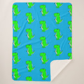 Cute Green Dino T-Rex op Blue Sherpa Deken (Voorkant)