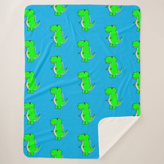 Cute Green Dino T-Rex op Blue Sherpa Deken (Voorkant)