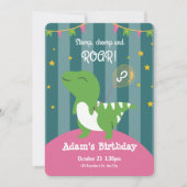 Cute Green Dinosaur Baby Birthday Invitation Kaart (Voorkant)