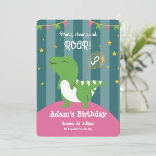 Cute Green Dinosaur Baby Birthday Invitation Kaart