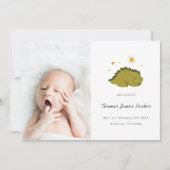 Cute Green Dinosaur Baby Foto Birth Aankondiging (Voorkant)