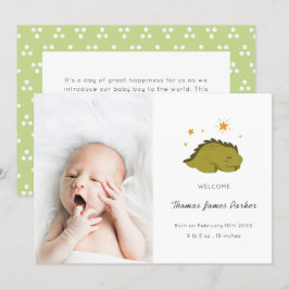 Cute Green Dinosaur Baby Foto Birth Aankondiging