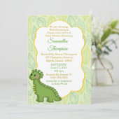 Cute Green Dinosaur Baby shower Invitation Kaart (Staand voorkant)