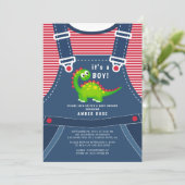 Cute Green Dinosaur Baby shower Invitation Kaart (Staand voorkant)