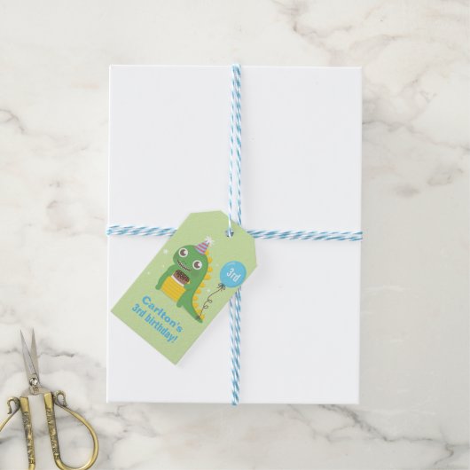 Cute Green Dinosaur Birthday Party Celebrings Cadeaulabel (Met Touw)