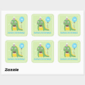 Cute Green Dinosaur Birthday Party Celebrings Vierkante Sticker (Vel)