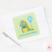 Cute Green Dinosaur Birthday Party Celebrings Vierkante Sticker (Envelop)