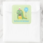 Cute Green Dinosaur Birthday Party Celebrings Vierkante Sticker (Tas)