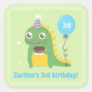 Cute Green Dinosaur Birthday Party Celebrings Vierkante Sticker