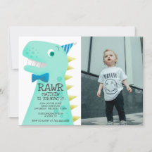 Cute Green Dinosaur Birthday Party Custom Photo