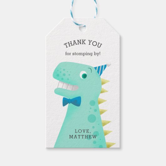 Cute Green Dinosaur Birthday Party Dank u voor Cadeaulabel (Voorkant)