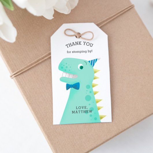 Cute Green Dinosaur Birthday Party Dank u voor Cadeaulabel