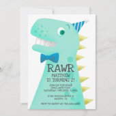 Cute Green Dinosaur Birthday Party Kaart (Voorkant)