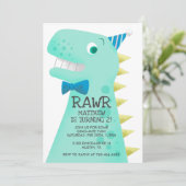 Cute Green Dinosaur Birthday Party Kaart (Staand voorkant)