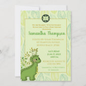 Cute Green Dinosaur Boy Baby shower Invitation Kaart (Voorkant)