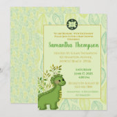 Cute Green Dinosaur Boy Baby shower Invitation Kaart (Voorkant / Achterkant)