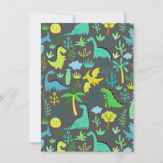 Cute Green Dinosaur Boy Birthday Party Kaart (Achterkant)