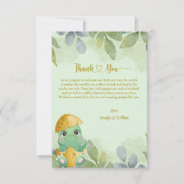 Cute Green Dinosaur Boys Baby shower Bedankkaart