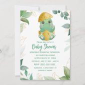 Cute Green Dinosaur Boys Baby shower Invitation Kaart (Voorkant)