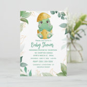 Cute Green Dinosaur Boys Baby shower Invitation Kaart (Staand voorkant)