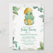 Cute Green Dinosaur Boys Baby shower Invitation Kaart (Voorkant)