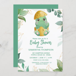 Cute Green Dinosaur Boys Baby shower Invitation Kaart