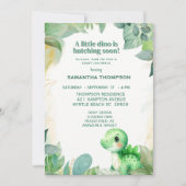 Cute Green Dinosaur Boys Baby shower Invitation Kaart (Voorkant)