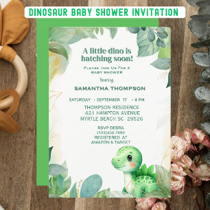Cute Green Dinosaur Boys Baby shower Invitation Kaart