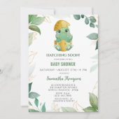 Cute Green Dinosaur Boys Baby shower Invitation Kaart (Voorkant)