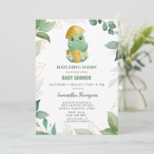 Cute Green Dinosaur Boys Baby shower Invitation Kaart (Staand voorkant)