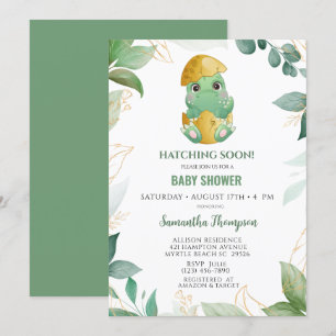 Cute Green Dinosaur Boys Baby shower Invitation Kaart