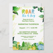 Cute Green Dinosaur Boys Baby shower Invitation Kaart (Voorkant)