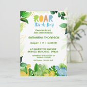 Cute Green Dinosaur Boys Baby shower Invitation Kaart (Staand voorkant)