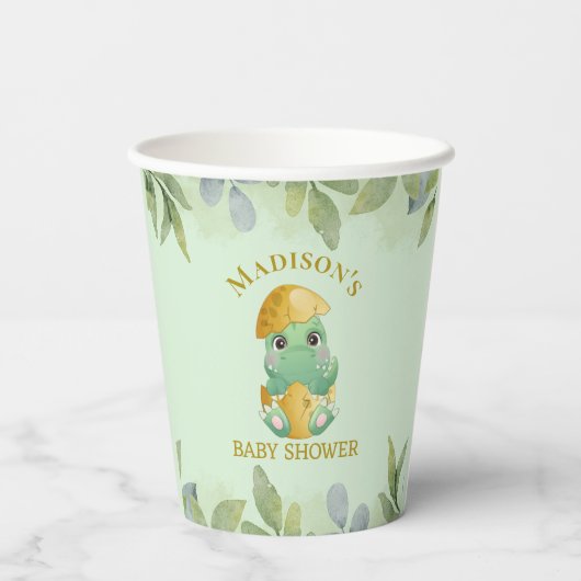 Cute Green Dinosaur Boys Baby shower Papieren Bekers (Achterkant)