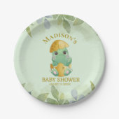 Cute Green Dinosaur Boys Baby shower Papieren Bordje (Voorkant)