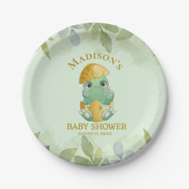 Cute Green Dinosaur Boys Baby shower Papieren Bordje